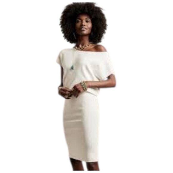 Banana Republic Off The Shoulder Dolman Wedge Sweater Dress In White Sz M - Picture 1 of 9